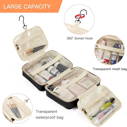 Telena Travel Toiletry Bag for Women with Hanging Hook, Water-resistant Cosmetic Bag Travel Organizer for Accessories, Toiletries, Shampoo