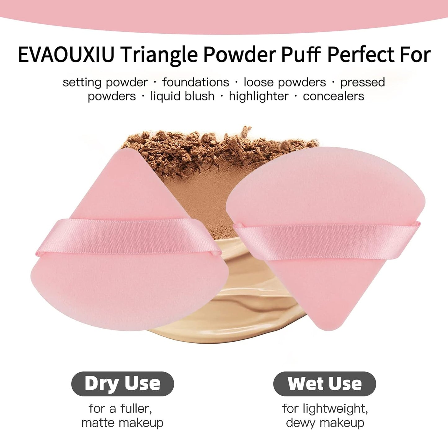 2 Pcs EVAOUXIU Triangle Powder Puff for Face Powder, Soft Plush Setting Powder Puff, Velour Cosmetic Foundation Blender Sponge Beauty Makeup Tools (Pink)