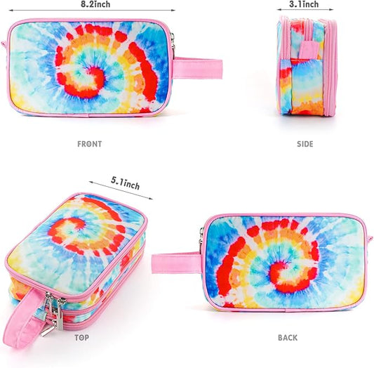 Kids Toiletry Bag for Girls, Travel Toiletry Bag for Little Young Girls Cosmetic Bag Makeup Bag Waterproof Hanging Wash Bag Toddler Toiletries, Tie Dye Pink