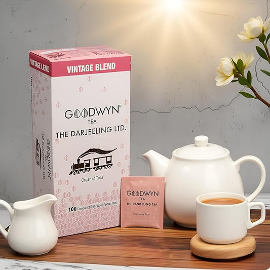 Goodwyn Second Flush Darjeeling Black Tea – 100 Plastic-Free, Individually Wrapped Tea Bags | Low Caffeine, Sugar-Free, Fruity Floral Muscatel Taste | Daily Tea, Premium Indian Origin Chai | Tea Sampler Gift Set, Eco-Friendly, Organic Black Tea