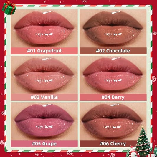 KIMUSE 6 Pcs Tinted Lip Butter Hydration Balm Set, 6 Flavored Shades Hydrating Plumping Gloss with Hyaluronic Acid & Vitamin E, Sheer Tint, Non-Sticky | Vegan Lip Care Makeup for Dry Lips & Daily