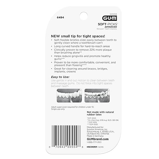 GUM Soft-Picks Advanced- Tight, Easy to Use Dental Picks for Teeth Cleaning and Gum Health, Disposable Interdental Brushes with Convenient Carry Case, Dentist Recommended Dental Picks, 60ct(3pk)