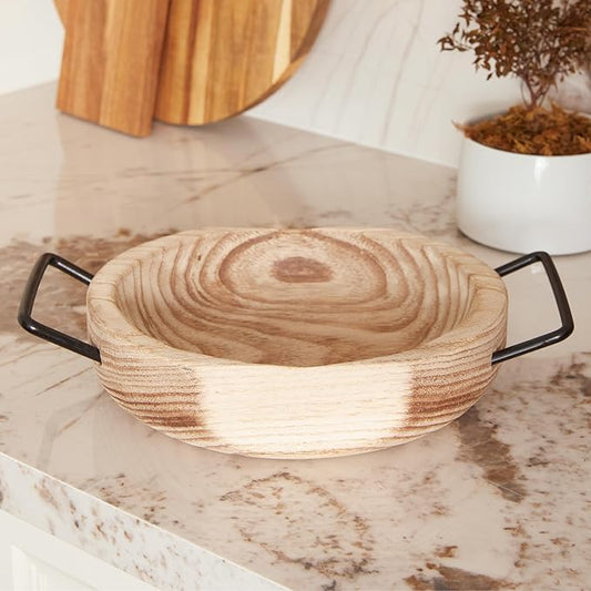 DN DECONATION Round Wooden Tray with Handles, Rustic Wood Ottoman Tray for Coffee Table Bathroom, Trinket Trays Decor for Home & Living Room Decor Farmhouse Perfume Organizer