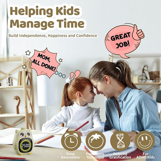 Visual Timer for Kids White Owl Kids Timer Visual 99 Minute Visual Countdown time for Classroom Home Silent Management Time with Pause for Studing Playing and Chores