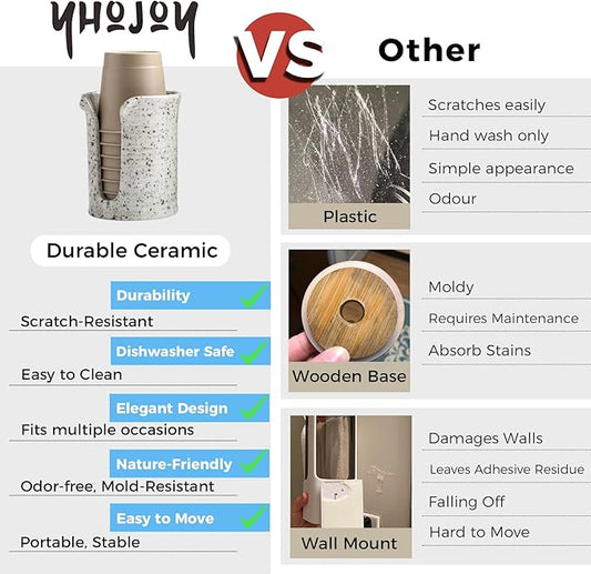 Bathroom Cup Dispenser 3 Oz, Bathroom Cup Holder for Dixie Cups Mouthwash Cup Dispenser, Small Paper Cups Holder for Bathroom Countertop, Ceramic, Speckled White