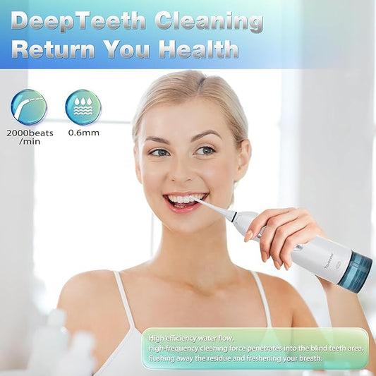 TOVENDOR Electric Water Flosser, Cordless Rechargeable Dental Oral Irrigator IPX7 Waterproof 300ML Travel Water Teeth Cleaner with 5 Tips for Braces Care Teeth Gums Cleaning, Home Office Daily Use