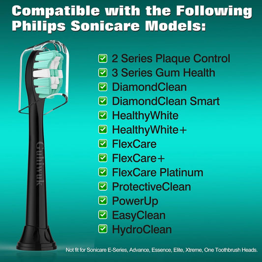 Toothbrush Heads for Philips Sonicare Replacement Heads, C2 Brush Head Compatible with Phillips Sonicare Click-on 4100 5100 6100 Electric Toothbrush, 4 Pack, Black