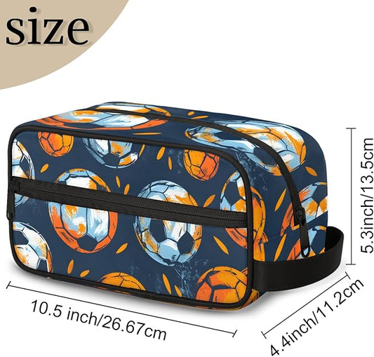 Soccer Background Boys Travel Toiletry Bag Waterproof Wash Bag Shower Shaving Bag Cosmetic Organizer Makeup Bag Portable Toiletries Accessories for Women Men Sport