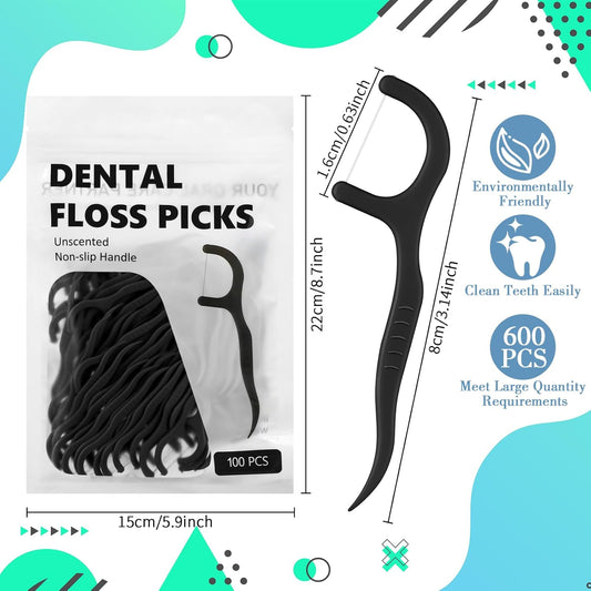 Baderke 200 Count Floss Picks Bulk Non Breakable Tooth Picks Flosser Dental Floss Sticks for Adults Teeth Cleaning Dental Flossers for Family Pack Travel(Black)