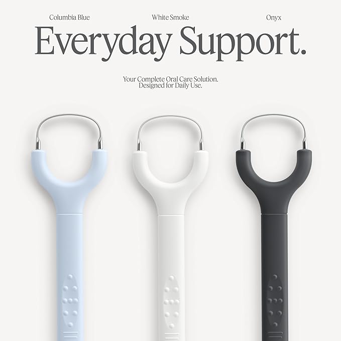 TheTongueBuddy™ Effective Tongue Scraper for Adults - Ergonomic Tongue Cleaner Promotes Fresher Breath, Travel-Friendly Beauty and Personal Care Essential (Smoke White)