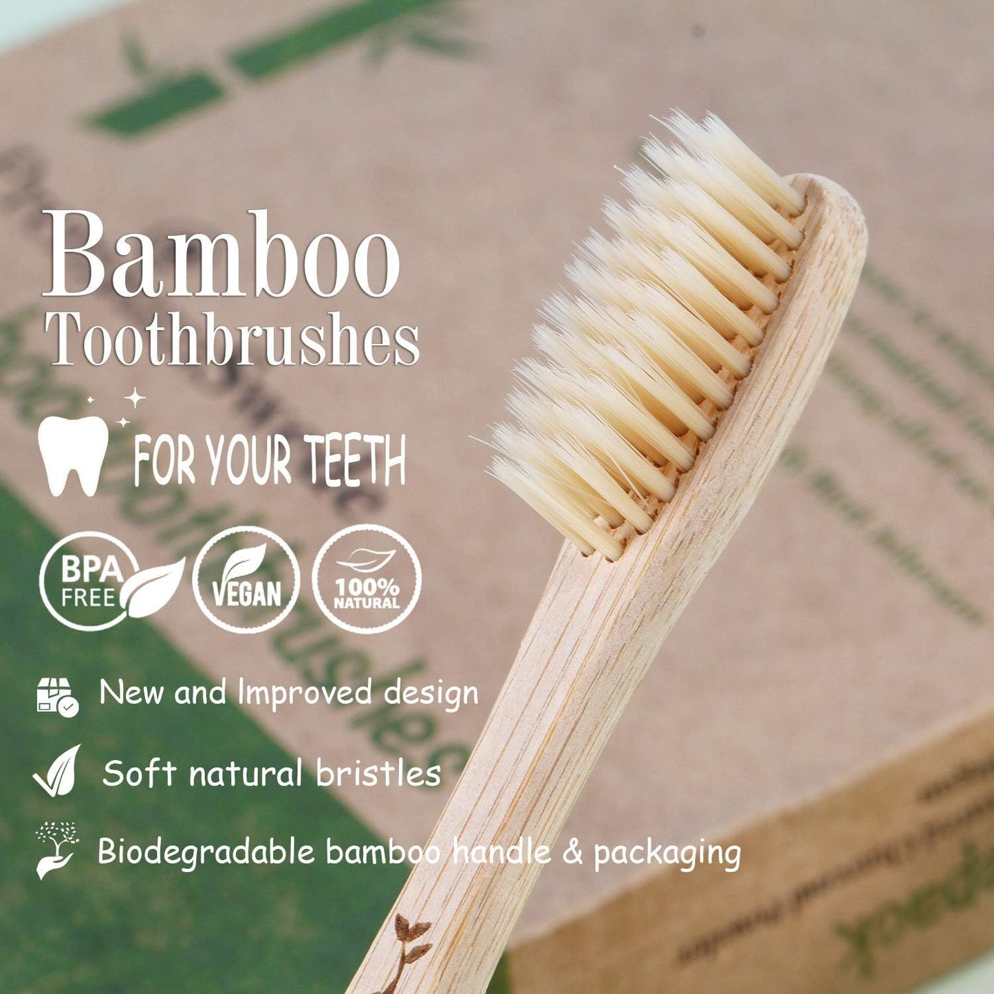 Bamboo Toothbrushes - Biodegradable Eco Friendly Soft Toothbrushes for Adults, Kids - Natural Wooden Toothbrushes with Soft Bristles - 10 Pcs Family Toothbrush Pack