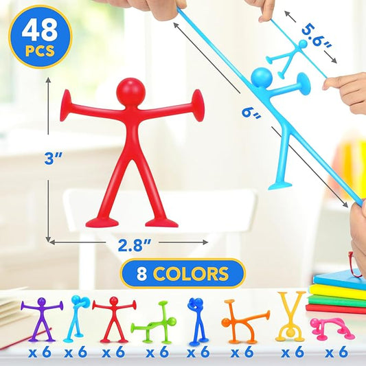 Suction Cup Fidget Sensory Toys: 48 Pack Suction Cup People Toys Fidget Toy for Autism Autistic ADHD Kids Ages 3+, Creative Travel Toy Idea for Boys Girls