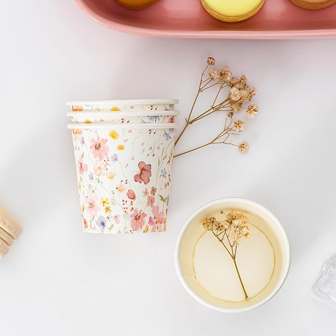 Crisky 150 Pack Paper Bathroom Cups 3oz Disposable Elegant Design Full Floral Small Mouthwash Hot/Cold Beverage Coffee Dessert for Birthday Parties Home-use Picnics Ceremonies