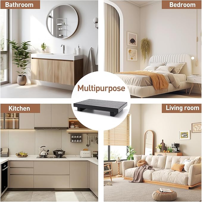 Renawe Black Bathroom Counter Organizer Wooden Display Pedesta Stand Kitchen Countertop Trays Farmhouse Wood Riser Dish Soap Dispenser Holder for Bathroom Decor Kitchen Sink Accessories Vanity Tray