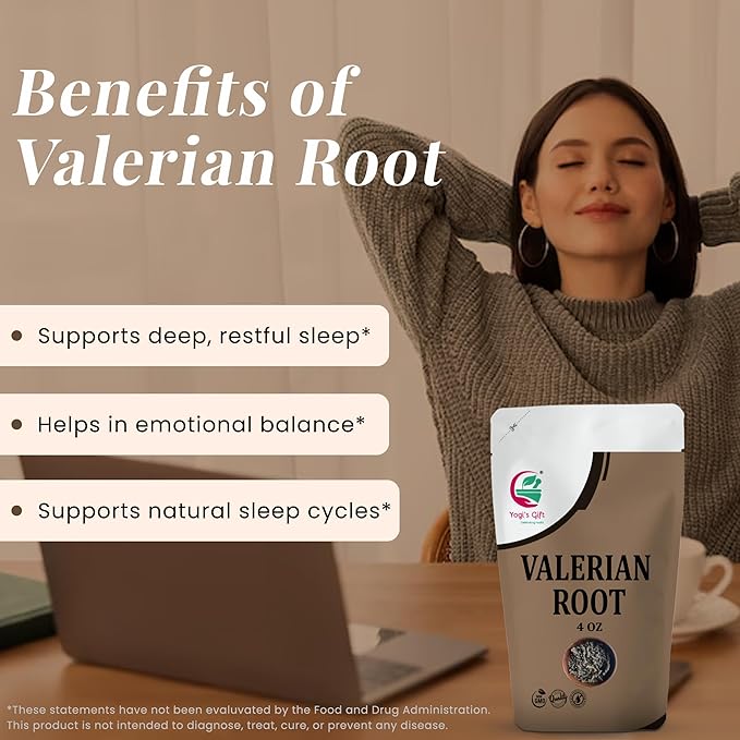 Valerian Root Whole 4oz, 100% Natural & Pure, for Tea & Herbal Blends, Naturally Strong Aroma, Resealable Bag for Freshness - By Yogi’s Gift®