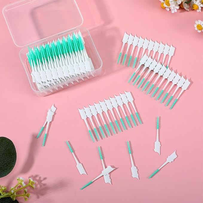 300 Pcs Dual-Use Interdental Brushes Disposable Dental Picks Soft Silicone Interdental Brush Premium Dental Floss Picks for Adults Teeth Health Cleaning Tools (Green)