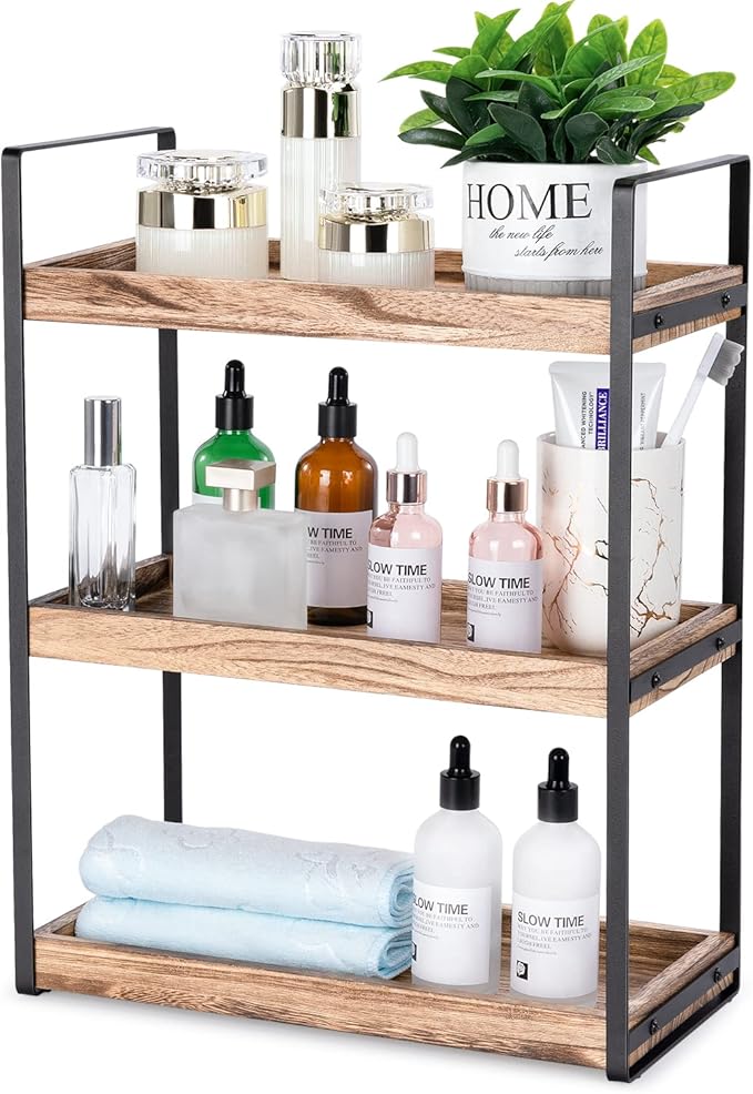 3-Tier Countertop Organizer for Bathroom Counter Stylish Wood Bathroom Vanity Organizer Shelf Storage - The Perfect Addition to Your Counter Decor