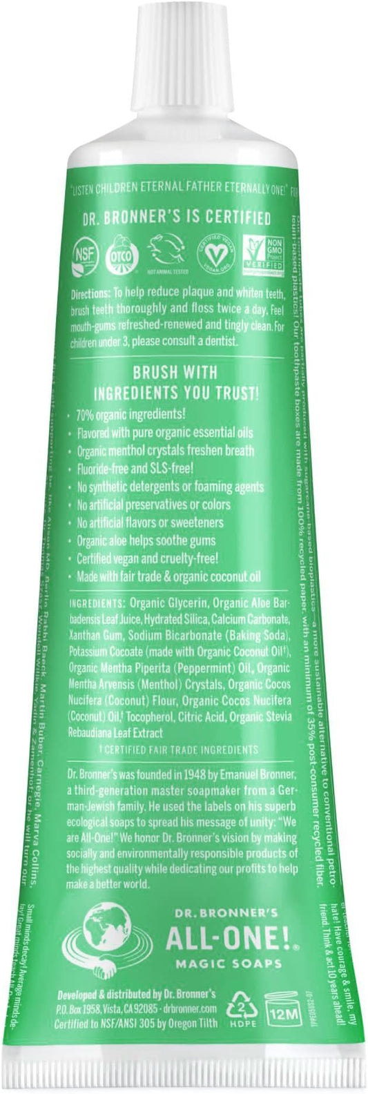 Dr. Bronner’s - All-One Toothpaste (Spearmint, 5 Ounce, 3-Pack)