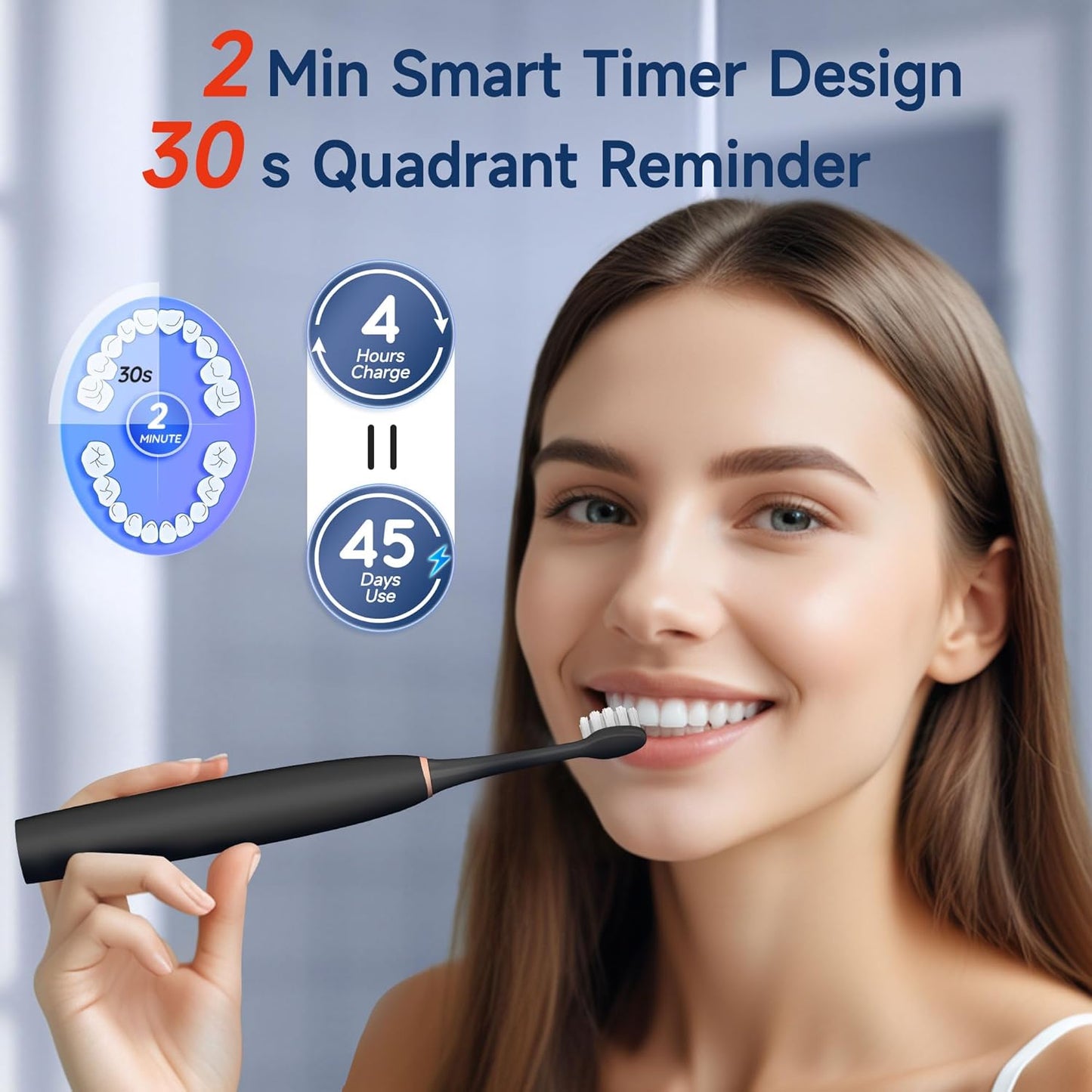 mornwell Sonic Electric Toothbrushes, Rechargeable Electric Toothbrush with 8 Brush Heads 76000 VPM Deep Clean 4 Modes, Travel Toothbrushes Fast Charge 4 Hours Last 45 Days for Adults and Kids