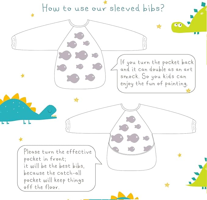 Infant Toddler Baby Waterproof Sleeved Bib, Bib with Sleeves&Pocket, 6-24 Months