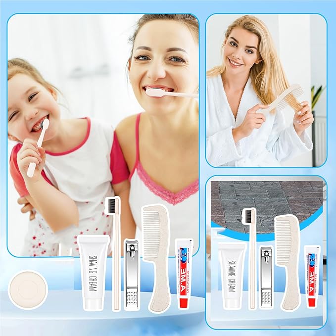Panitay 50 Sets Disposable Travel Toiletry Kit Hotel Hygiene Kit Disposable Toothbrush Bulk Include Toothpaste Comb Soap for Travel Hotel Homeless Shelter Camping