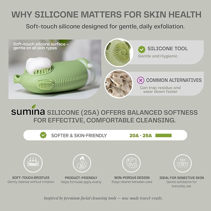 Sumina Silicone Travel Bottles 3-Pack (3.4 oz) with TSA Bag | TSA-Approved Leakproof Toiletry Containers | Refillable Shampoo Bottles with Gentle Exfoliation | Soft, Squeezable Silicone