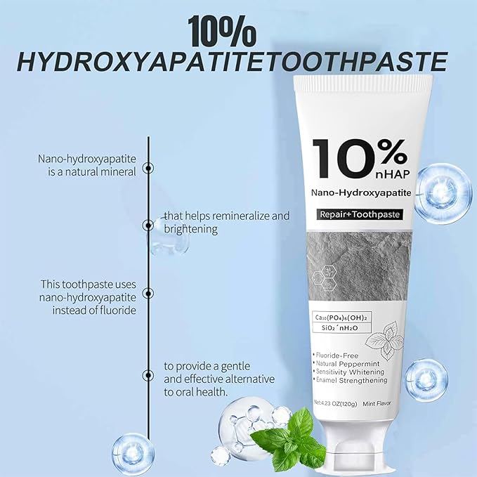Nano-Hydroxyapatite Toothpaste, New Upgraded Formula, Strengthens Enamel,Fluoride-Free Toothpaste ,Gentle on Sensitive Teeth 4.23oz 1pcs