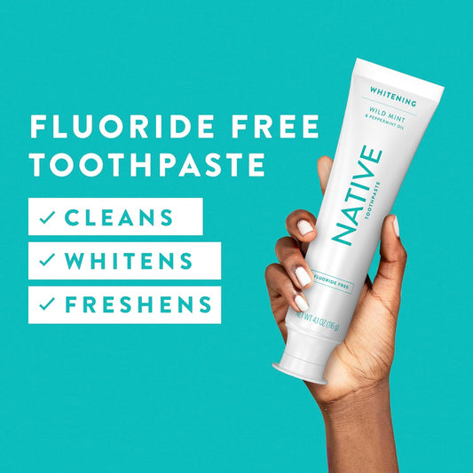 Native Whitening Wild Mint & Peppermint Oil Fluoride Free Toothpaste, 4.1 oz Pack of 3