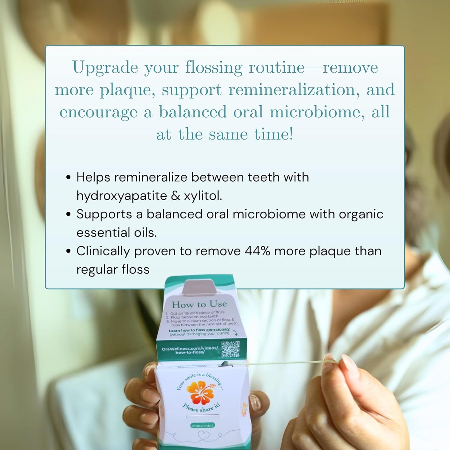 OraWellness Fantastic Floss, Waxed Dental Floss with Hydroxyapatite for Tooth & Gum Repair, Shred Resistant, Gentle & Expanding Alternative to Floss Picks, Pack of 2