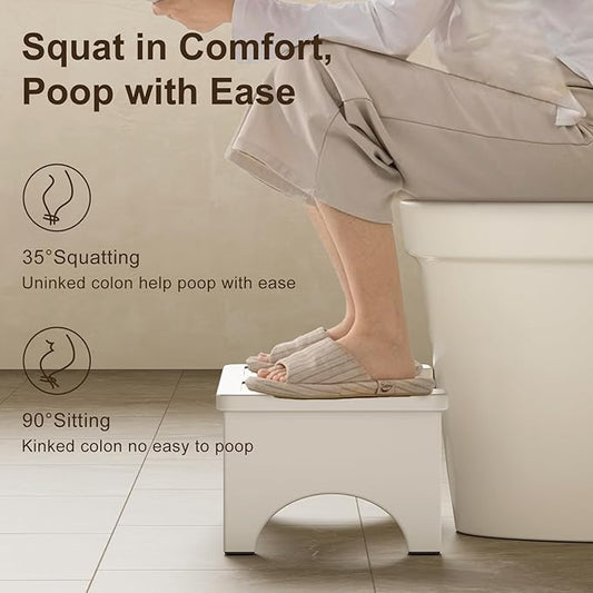 2 Pcs Foldable Toilet Stool Squat Adult, Portable Squatting Potty Stool for Travel, Wood Poop Stool for Adults & Kids, Toilet Steps for Bathroom, White