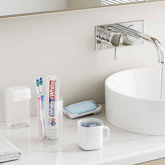 VITVITI Travel Soap Case Container, Portable Toothbrush Travel Case Dish Tray, Toothpaste Traveling Toothbrush Holder Set with Cup for Trip/Bathroom/Camping, White
