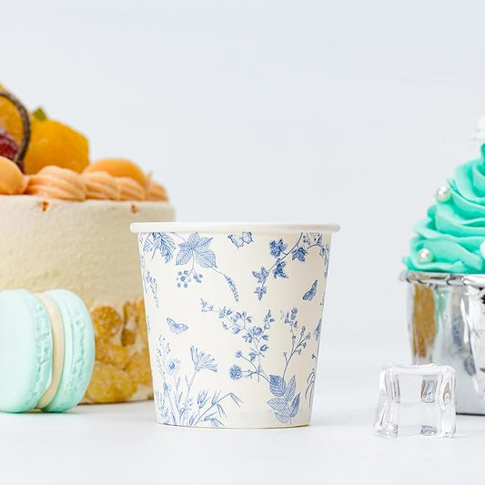 Crisky 300 Pack Paper Bathroom Cups 3oz Disposable Elegant Design Blue Floral Small Mouthwash Hot/Cold Beverage Coffee Dessert for Birthday Parties Home-use Picnics Ceremonies