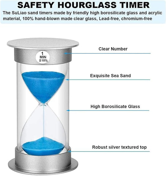Sand Timer - 10 Minute Hourglass, Plastic Sand Clock, Large Sand Watch for Kids, Games, Classroom, Decoration, Toothbrush Timer (Blue Sand)