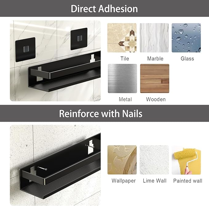 Shower Shelf 2 Pack - Bathroom Shower Shelf Rust-Proof Aluminum Adhesive Installation No Drilling Required, Suitable for Bathroom Storage and Home Decoration