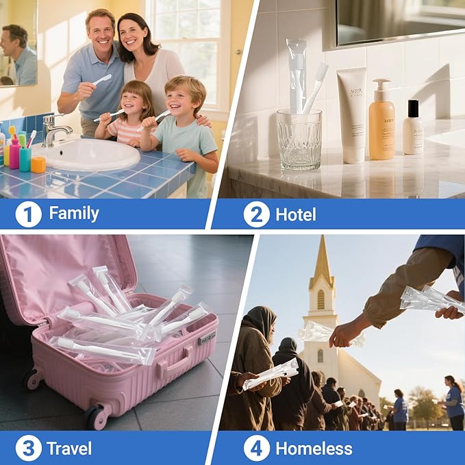 200 Pack Disposable Toothbrushes Bulk, Individually Wrapped Disposable Toothbrush, Soft Bristle Travel Toothbrushes, Single Use Toothbrush for Adult Hotels Guest Travel Donation Homeless