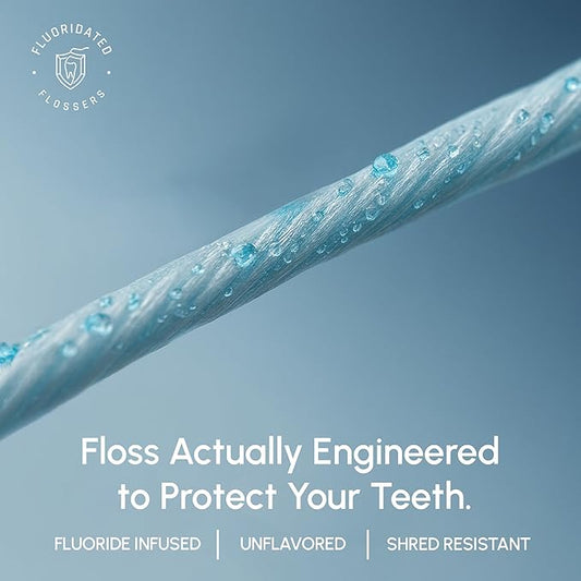 Fluoride Floss Picks - Enhanced Cavity Protection, Unflavored Floss Picks. Shred Resistant Nylon Flossers, 180 Count, Dentist Designed and Backed by Science