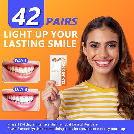 Teeth Whitening Strips, 42 Treatments (84 Strips) White Strips for Sensitive Tooth Whitening Kit, Enamel-Safe, Residue-Free, Non-Slip,Removes Coffee & Wine Stains, Mint