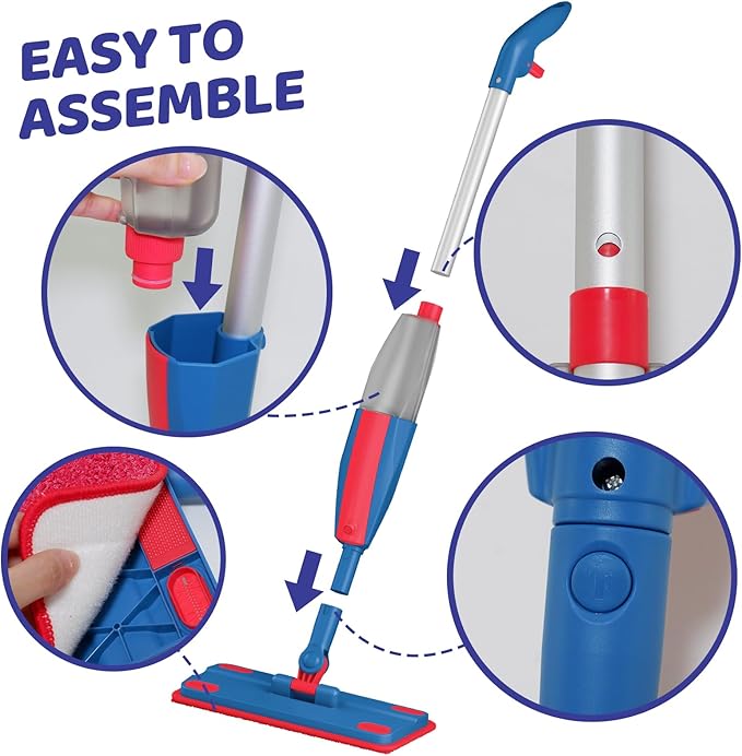 Kids Spray Mop Real with Sprayer + 2PCS Mop Pads, Toddler Cleaning Tool Real Works for Realistic Housekeeping Cleaner Pretend Play Toys Montessori Mini Mop & Sweeper for Kids Aged 3+