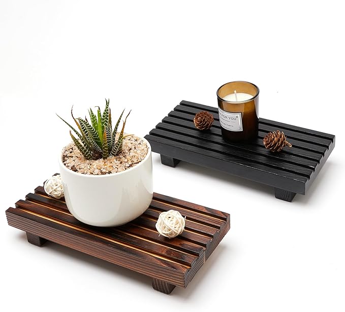 Small Kitchen Sink Soap Tray for Counter Soap Dish Dispenser Holder Wooden Risers Stand for Bathroom Decor Farmhouse Wood Pedestal Kitchen Accessories Countertop Vanity Counter Decorative Tray