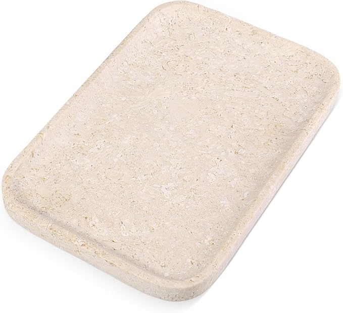 Natural Marble Vanity Tray, 11.8" Marble/Stone Bathroom Tray Countertop, Beige Tray for Decor, Perfume Jewelry Holder, Storage/Organizer for Kitchen Sink