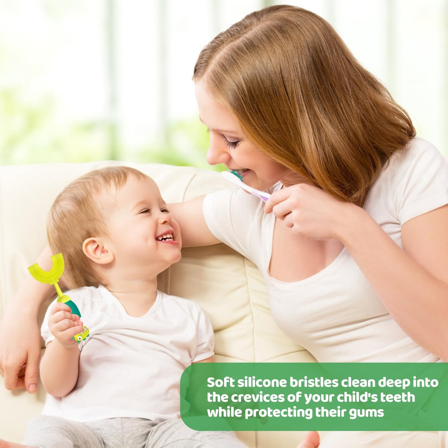 U-Shaped Toothbrush for Kids Ages 2-7, Soft Food-Grade Silicone for Sensitive Gums, 360° Teeth Cleaning Design,Training & Travel-Friendly Toddlers' Toothbrush (Light Green)