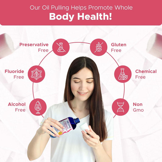 Oil Pulling for Teeth and Gums | Made in USA Bubble Gum Flavored Organic Sesame Oil Oral Rinse Mouth wash | Ayurvedic Pulling Rinse to Freshen Your Breath | Oral Care Teeth Whitening Mouthwash-8 FL Oz