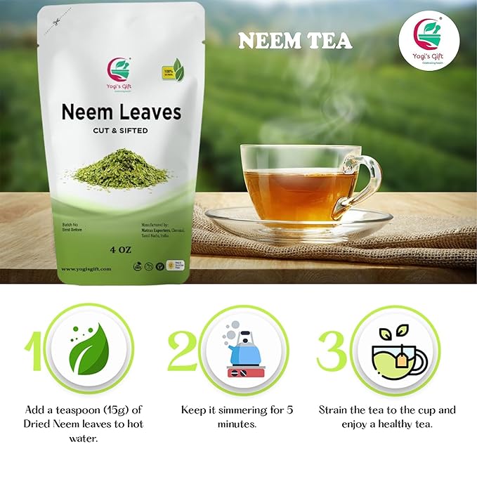 Neem Leaf 4 oz | 100% Natural Detox Neem Tea | Cut and Sifted | Azadirachta Indica Leaf | Margosa Leaves | Non-GMO, Ethically Sourced | Nim Leaves | by Yogi's Gift®