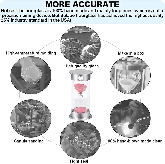 SuLiao 10 Minute Hourglass Timer Sand Clock, Unbreakable Pink Sand Watch 10 Min, Colorful Plastic Hour Glass Sandglass for Kids, Games, Decor, Classroom, Kitchen, Toothbrush Timer