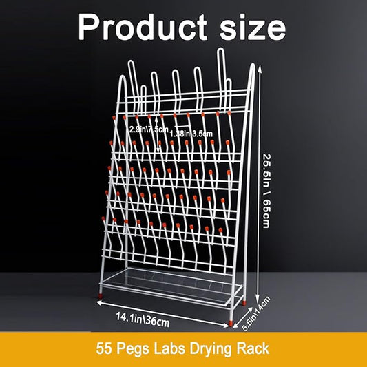 Lab Drying Rack 55 Pegs Lab Glassware Rack Steel Wire Glassware Drying Rack Free-Standing Tube Drying Draining Rack for School Laboratory Utensils (55 pegs)