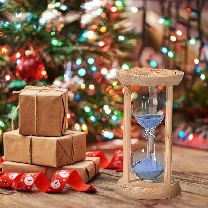 Wooden 5 Minute Sand Timer,Bamboo Hourglass,Blue Sandglass Timer,reloj de Arena- Decorative Timer for Classrom,Office,Cooking,Baking,Game,Desk Decor & Gift