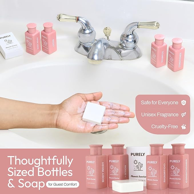 150 piece set | Hotel Soaps and Toiletries Bulk set | For Airbnb Essentials for Hosts | Mini Travel Size Shampoo and Conditioner Sets | Bulk Travel Size Toiletries | Homeless Supplies Bulk Amenities