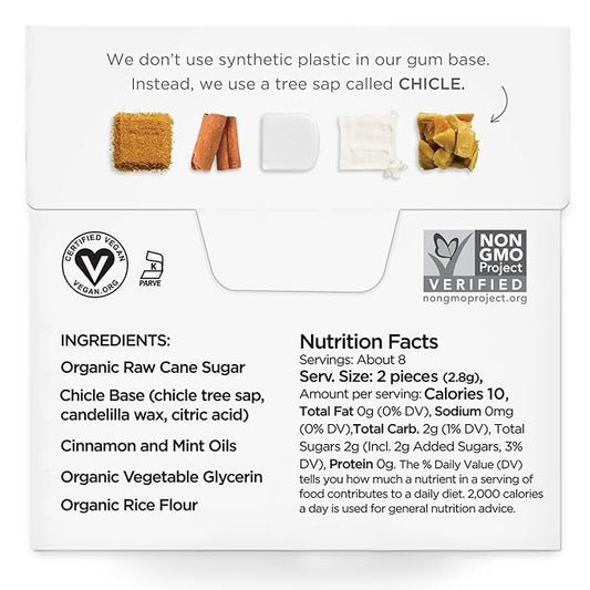 SIMPLY Gum Cinnamon, Plastic-Free Natural Chewing Gum, 12 Pack (180 Pieces) | Vegan, Kosher, Non GMO, Aspartame Free and Sorbitol Free