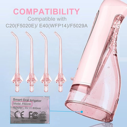 Replacement Water Flosser Tips for COSLUS Oral Irrigator, Dental Flosser Jet Tips Compatible with COSLUS C20 (F5020E), E40 (WFP14), C31 (F5023), C50, and C51 Water Flosser (Pink)