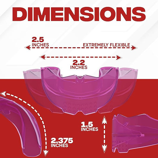 SafeGrin Pink Mouth Guard for Braces for Sports - Premium Silicone Teens & Youth Upper & Lower Teeth Protection for Sports - Football, Lacrosse, Hockey, Baseball